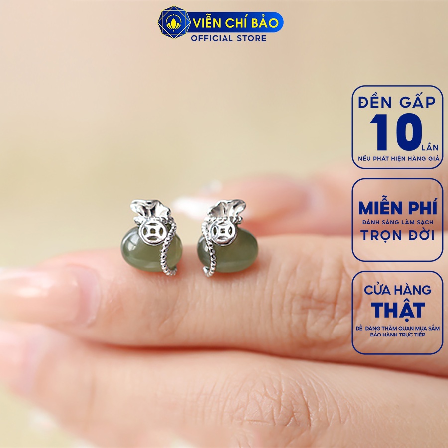 Bông tai bạc nữ túi tiền đá chất liệu bạc 925 thời trang phụ kiện trang sức Viễn Chí Bảo B000013