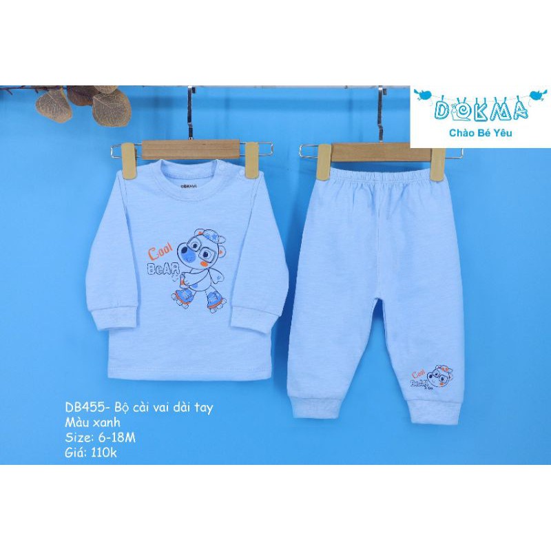Bộ cài vai dài tay bé trai, bé gái Dokma DB455 (6-18m)