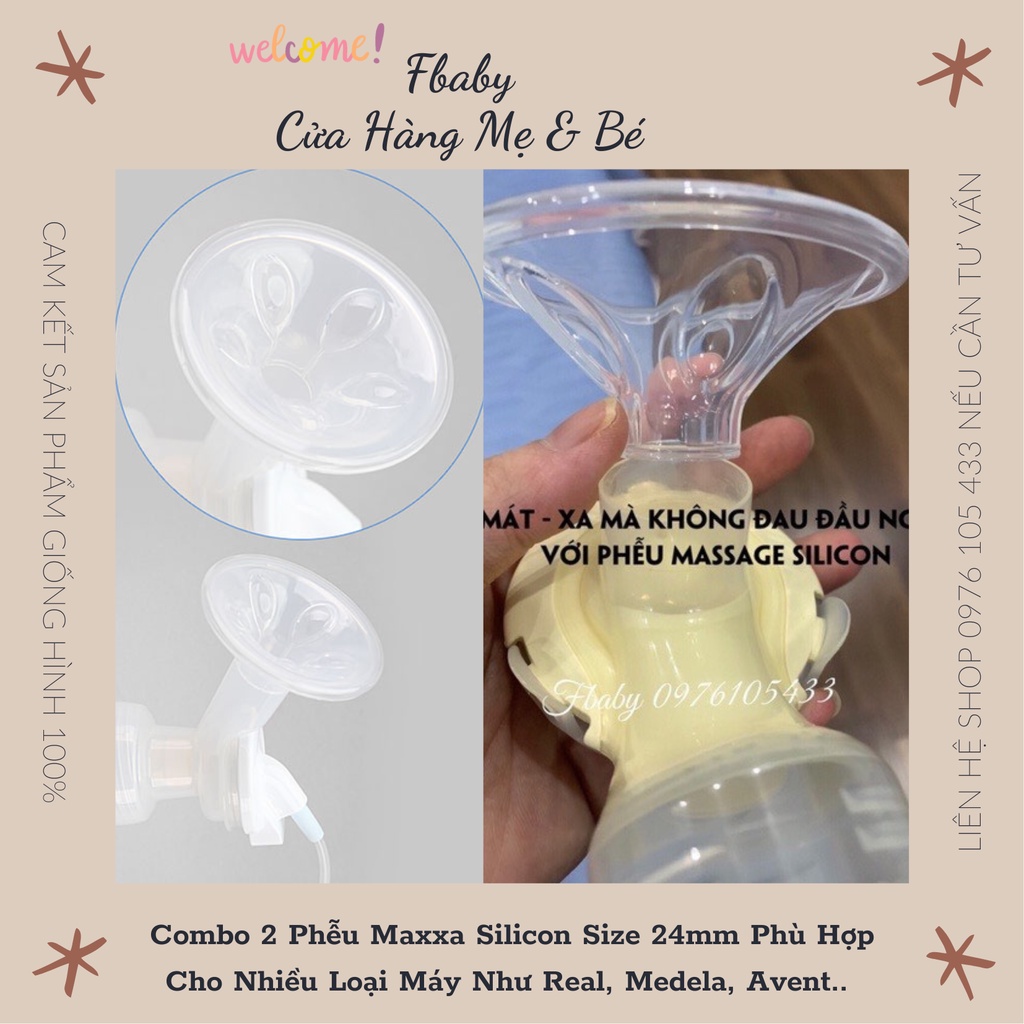 Combo 2 Phễu Mát Xa (Massage) Silicon 24mm/27mm Dành Cho Máy Realbubee/ Medela/Avent/Rozabi/Cmbear/Unimom/Queen5S