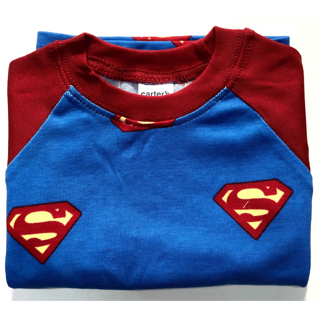 Bộ dài tay bé trai cotton dày dặn superman siêu nhân phối tay raglan / Quần áo trẻ em / Quần áo trẻ em thu đông