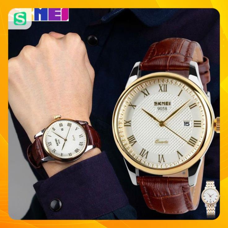 Đồng hồ đôi SKMEI chính hãng 9058 dây da chống nước cao cấp