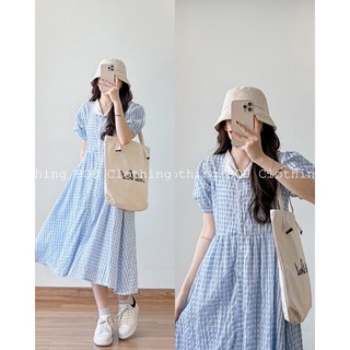 Đầm dáng babydoll họa tiết ô vuông, phối cổ viền ren nhẹ nhàng, nữ tính dành cho nữ (ảnh thật)