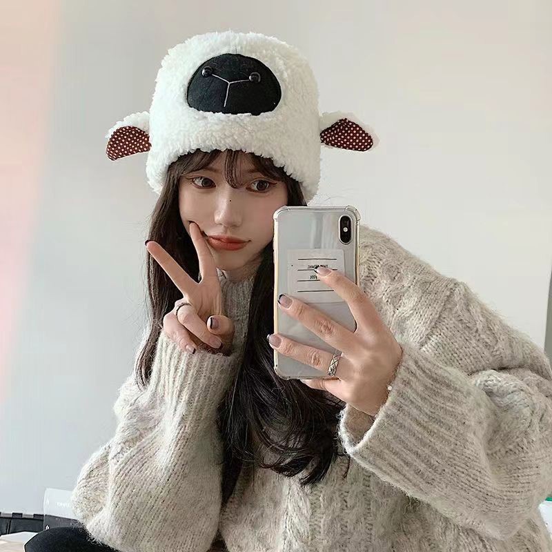 Mũ Tai Bèo Chất Nhung Giả Lông Cừu Dễ Thương Giữ Ấm Mùa Thu Đông Hàn Quốc JP5