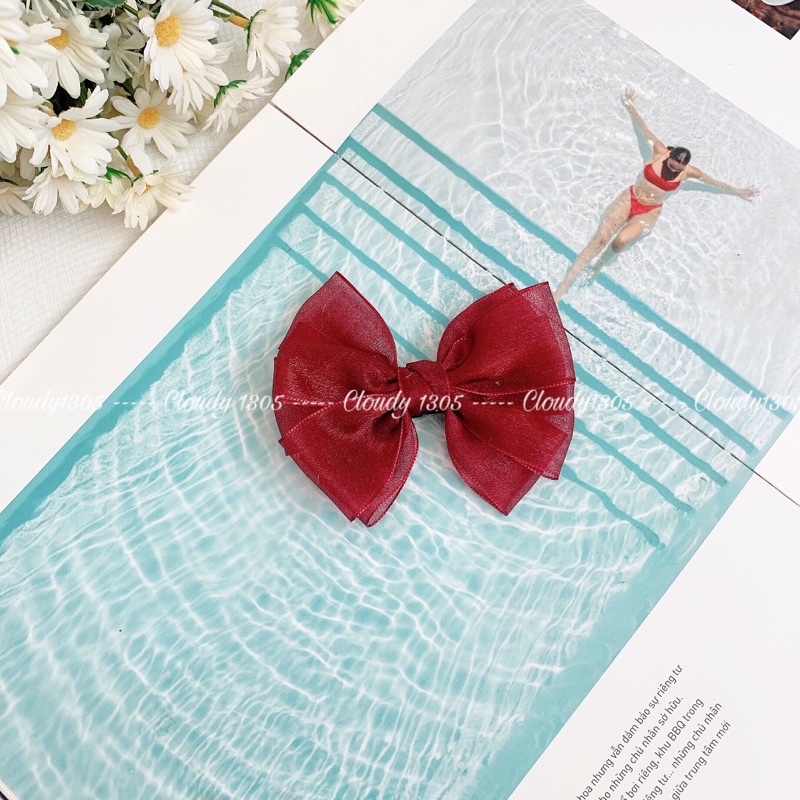 Kẹp nơ voan nhủ 5 cánh, size 12cm dễ thương