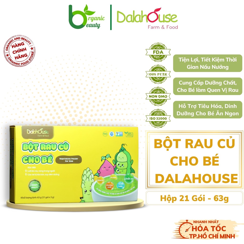 Combo Bột Rau Củ Cho Bé - Bột Rau Ăn Dặm Cho Bé Organic Dalahouse - Hỗ Trợ Tiêu Hóa, Bổ Sung Vitamin - Combo 7 và 21 gói