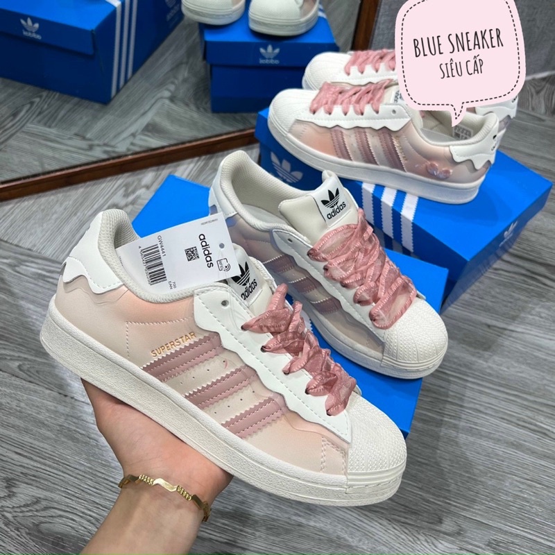 ↪️ Giày thể thao nữ mẫu mới 2022 Adidas Superstar hồng, adidas sò xanh, das sò trắng 3 sọc dành cho nữ full box bill