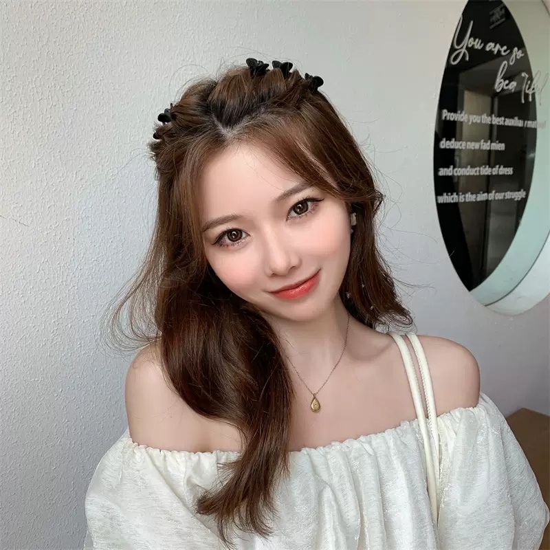 Set 5 Kẹp Tóc Hình Hoa / Trái Tim Màu Nhám Phong Cách Hàn Quốc Cho Bé Gái