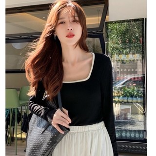 Áo thun kiểu cổ vuông nữ bigsize phom basic tay dài chất thun tăm tôn dáng tôn eo mã g23