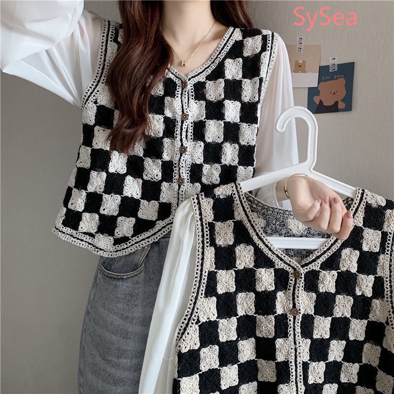 Áo Dệt Kim Tay Dài Sọc Ca Rô Thời Trang Hàn Quốc Cá Tính Cho Nữ