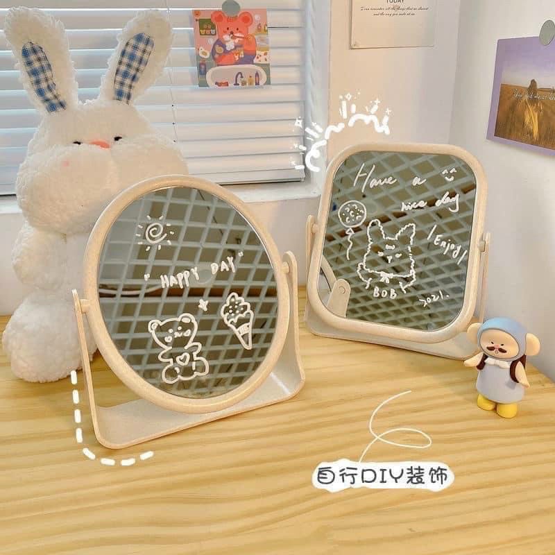 Gương trang điểm để bàn lúa mạch 2 mặt gương xoay 360 độ