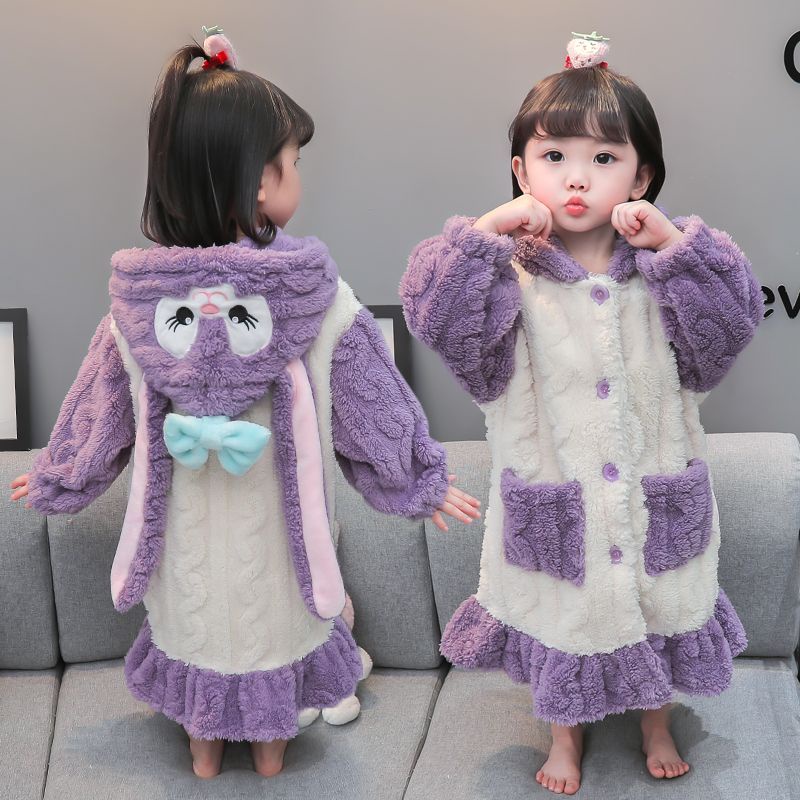 Bộ Đồ Ngủ Chất Nhung Dày Dặn Thời Trang Thu Đông Xinh Xắn Cho Bé Gái 11.30