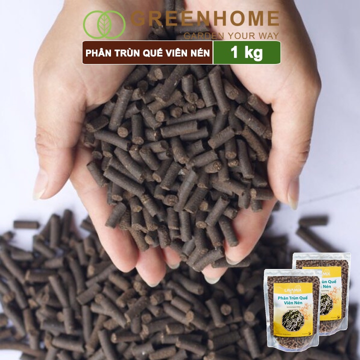 Phân trùn quế viên nén lavamix Greenhome, bao 1kg, bổ sung dinh dưỡng cho cây, hoa
