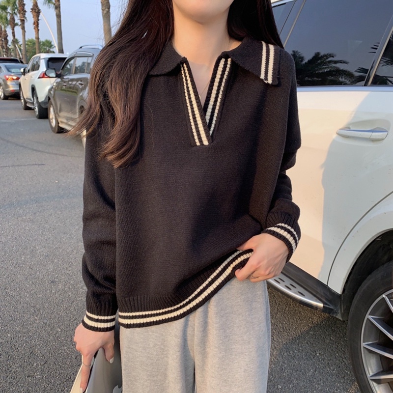 NZN Áo Thun polo Dệt Kim Phong Cách Hàn Quốc Thời Trang Thu Đông Cho Nữ