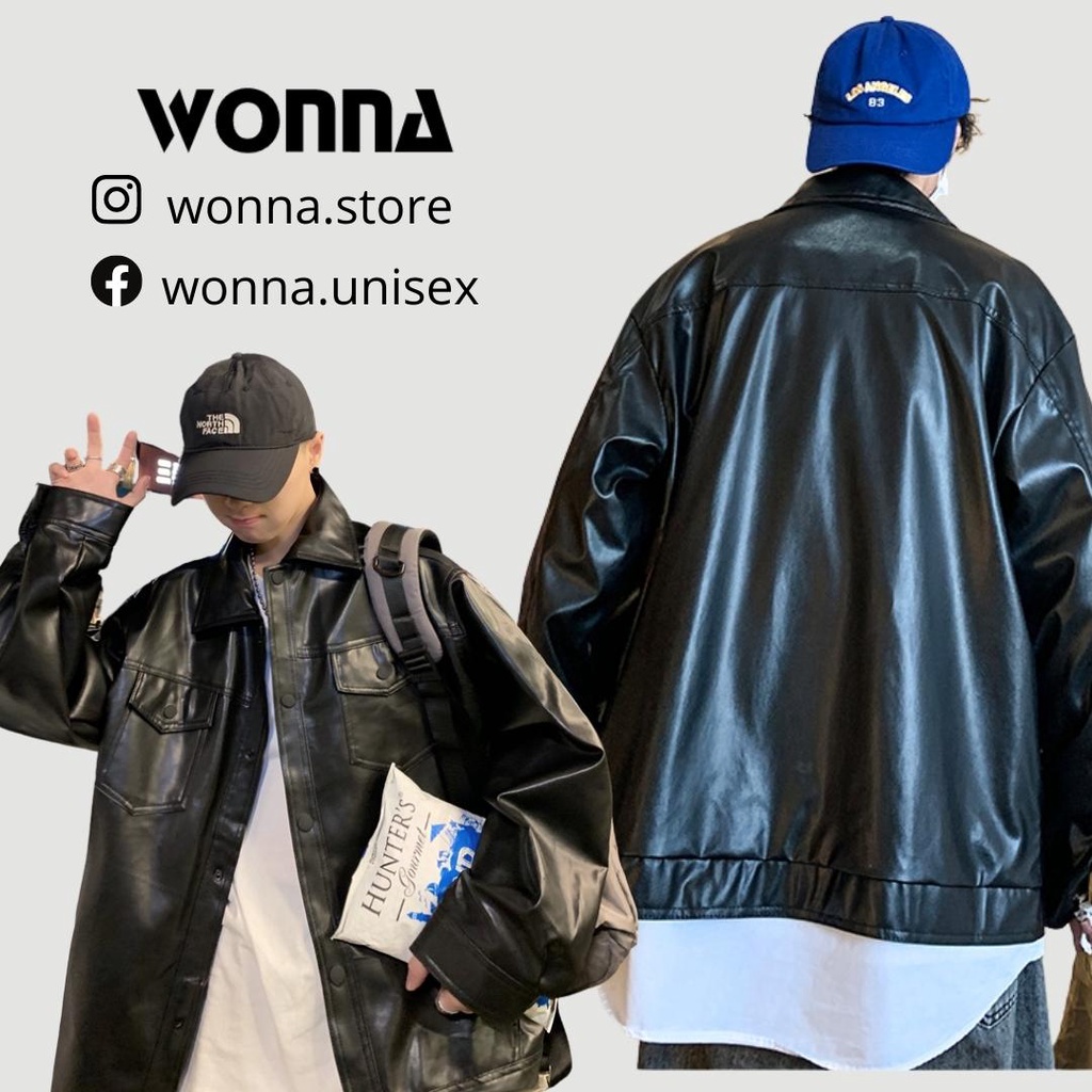 S-3XL ÁO DA PU NAM UNISEX JACKET FORM BASIC MÀU ĐEN ÁO KHOÁC DA THỜI TRANG DÀNH CHO NAM NỮ