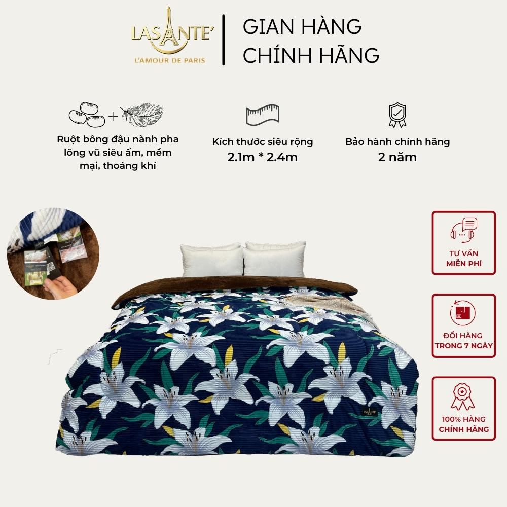 Mền lông cừu Pháp cao cấp LASANTE' Victoria Pearl Lưu Ly Xanh 3 lớp lông dày dặn sang trọng siêu rộng 2.1x2.4m