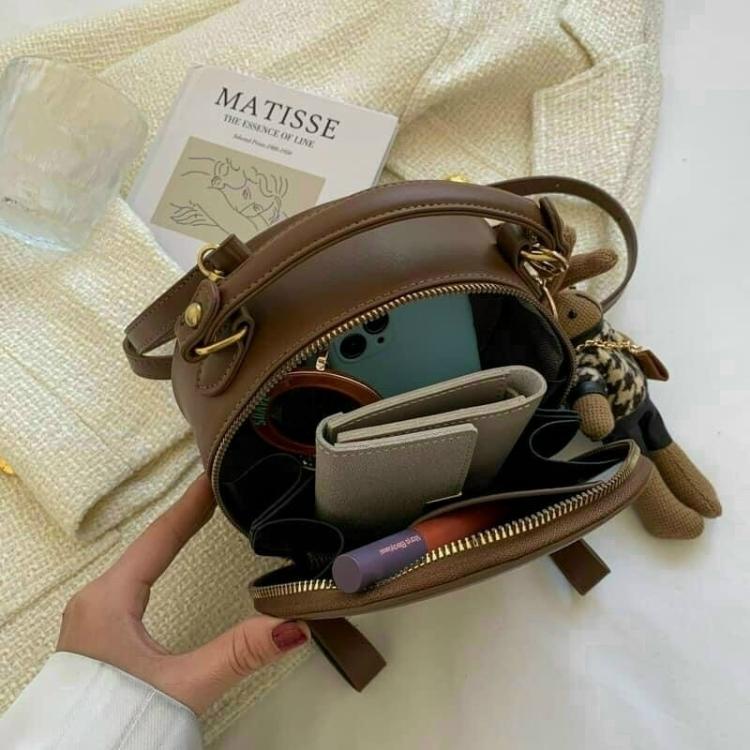 Túi Xách Nữ Tròn, Túi Đeo Chéo Trống Tròn Kèm Móc Khóa Gấu - T1022/ T1125