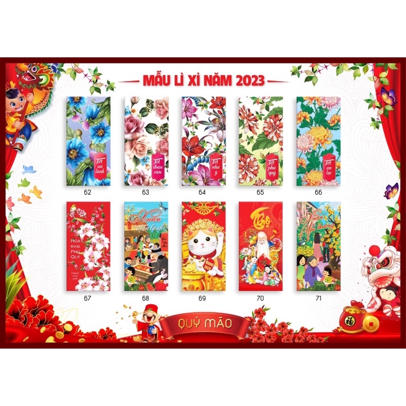 Lì xì cực đỉnh 10 cái mẫu ngẫu nhiên năm 2023
