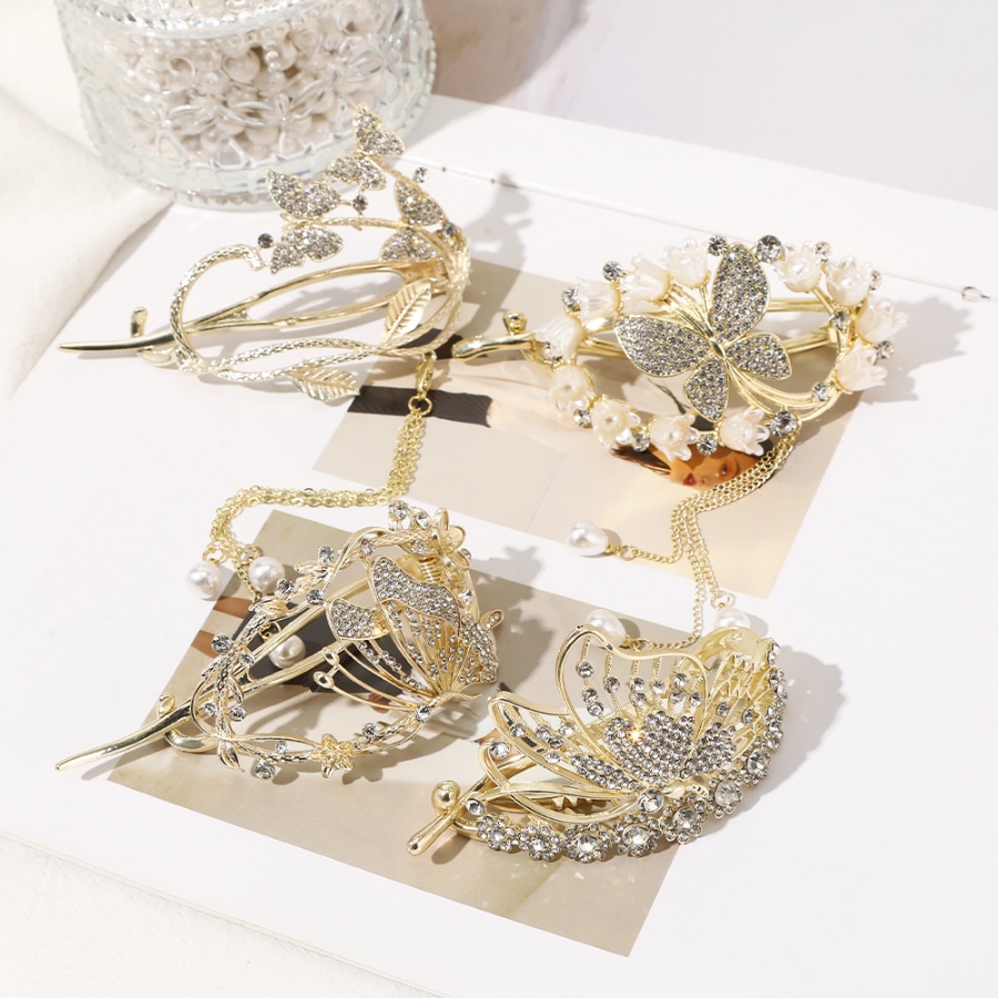 Kẹp Tóc Kim Loại Hình Hoa Bướm Đính Ngọc Trai Phong Cách Hàn Quốc Mới