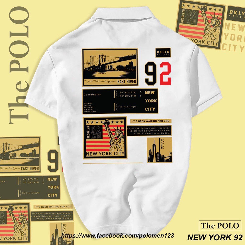 Áo polo nam nữ, áo thun nam  nữ có cổ vải cá sấu basic in hình new york 92 trẻ trung năng động-ALPHA X