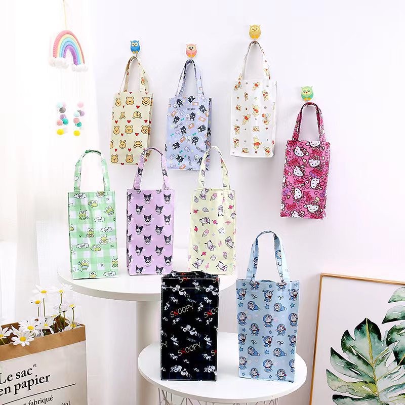 Túi đựng ly bình nước giữ nhiệt bằng vải nhiều họa tiết hoạt hình