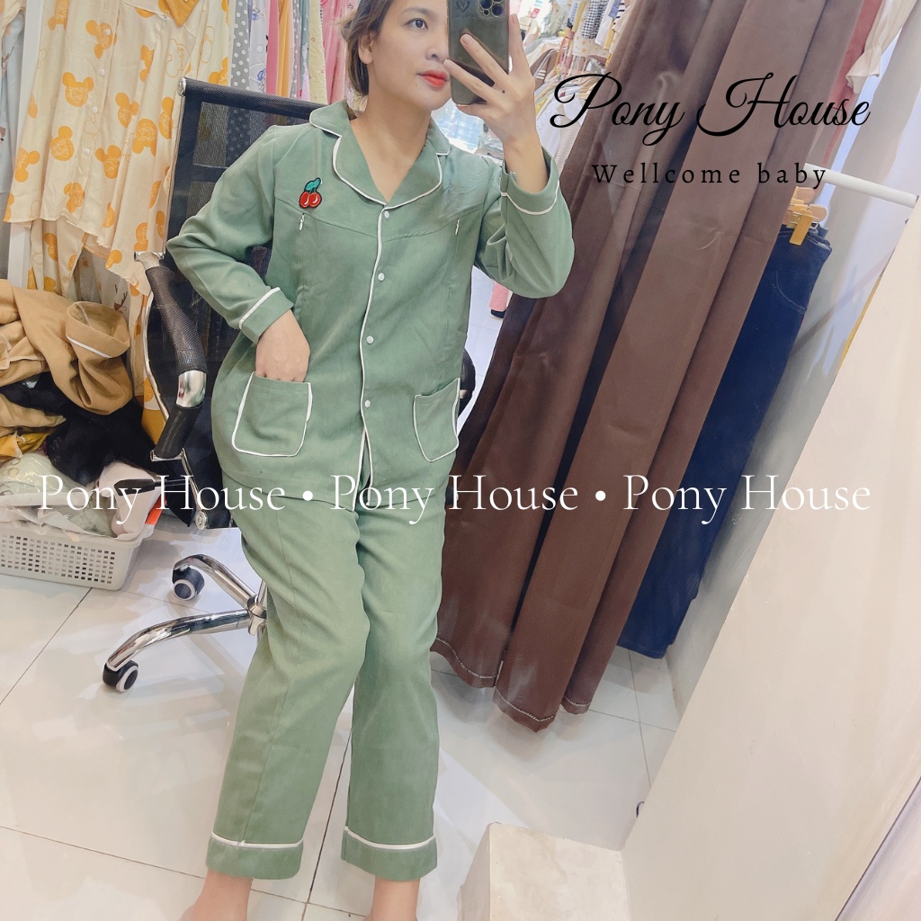 Bộ Bầu Sau Sinh Pijama Chất Nhung Tăm Dày Dặn Có Khóa Cho Con Bú Thu Đông (Free Size 45-65kg)