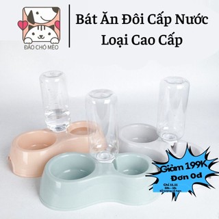 Bát ăn đôi cấp nước tự động kèm bình kèm bình nước cho thú cưng – dễ tháo lắp nhiều màu - Đảo Chó Mèo