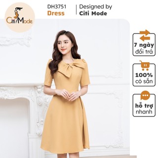 Đầm công sở CITI MODE FASHION thiết kế dáng xoè vàng cổ nơ cách điệu DH3751