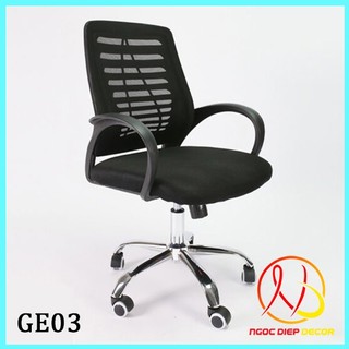 Ghế xoay văn phòng GE03, ghế lưới cao cấp chống mỏi lưng XOAY 360 độ tăng chỉnh độ cao linh hoạt chân thép mạ crom 3 lớp
