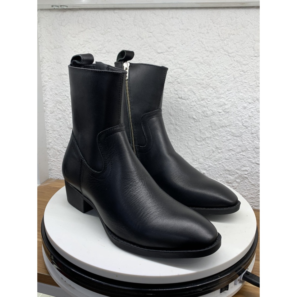 Giày Zip Boots Da Bò Đế Phíp Gỗ 4,5cm bản classic hở khoá