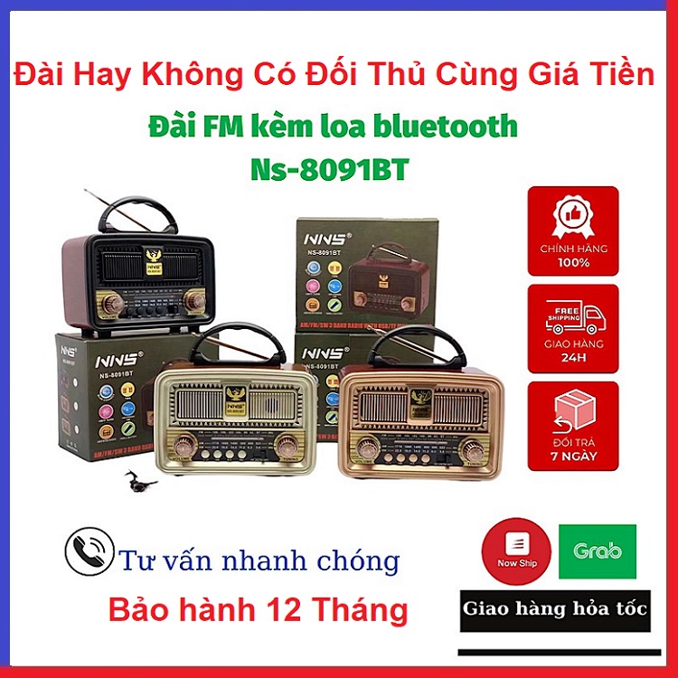 Đài Bluetooth Radio NS-8091BT, Có FM-AM/ - Loa Chính Hãng NNS - Nghe Nhac Rất Hay - Kiểu Vintage - Sang Trọng cổ điển