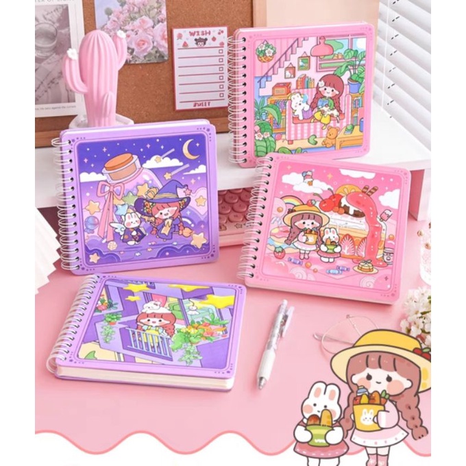 Sổ vuông lò xo cỡ lớn 145 x 145mm,138 trang, bìa dày, dễ thương, mã 21005