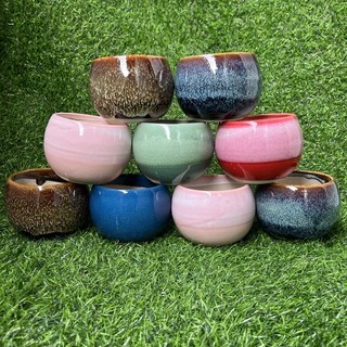 Chậu sứ men hỏa biến hình hạt dẻ - Nhiều màu - Solar Garden