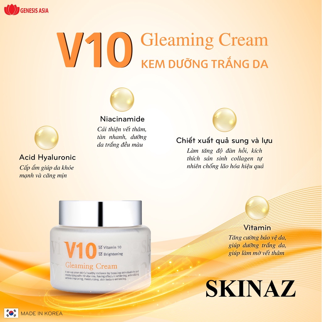 Kem V10 Skinaz Hàn Quốc Chính Hãng 100ml - V10 Gleaming Cream Skinaz