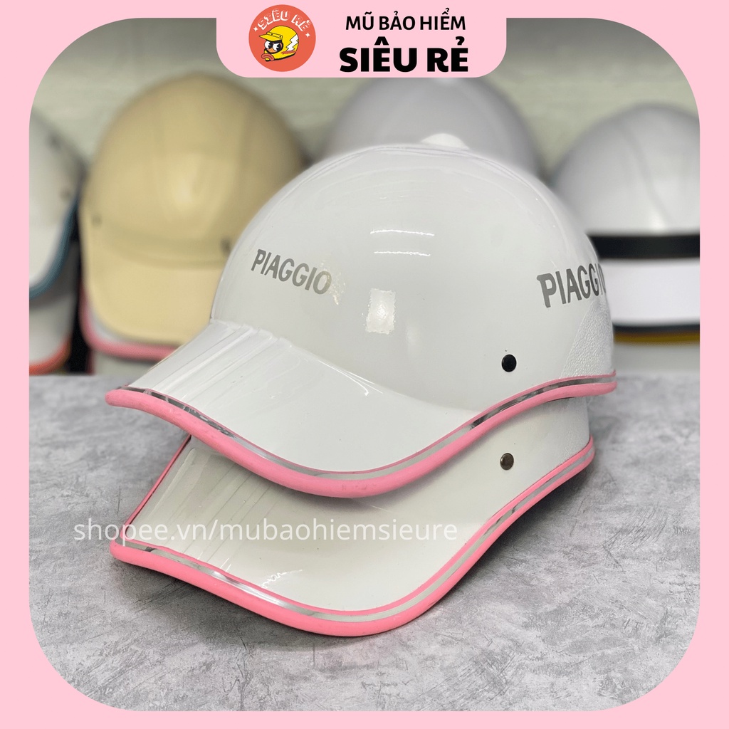 Mũ bảo hiểm lưỡi trai Piaggio cao cấp có khoét lỗ cột tóc, Nón bảo hiểm lưỡi trai thời trang dành cho nữ