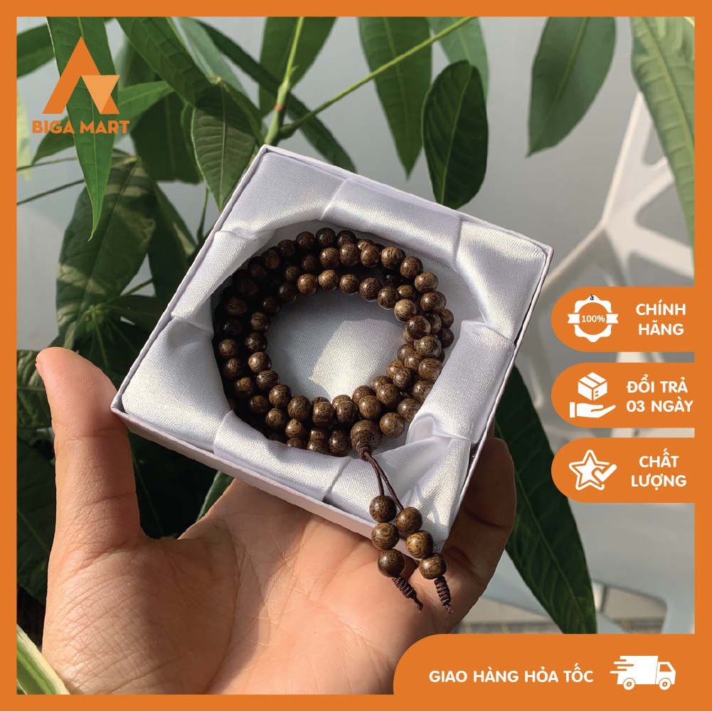 Tràng 108 hạt - Vòng tay phong thuỷ gỗ trầm hương tự nhiên kèm hộp làm quà tặng xinh xắn loại 6 ly - 8 ly