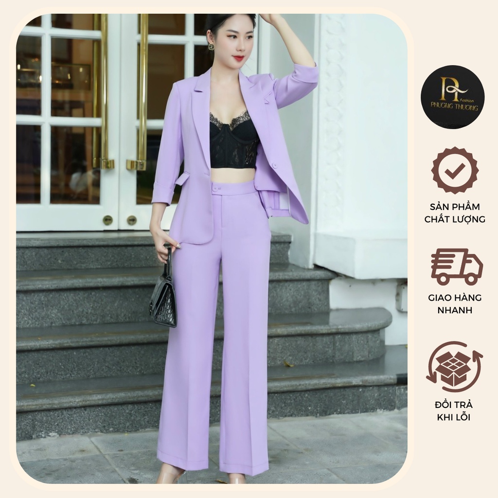 Set vest nữ quần dài công sở trẻ trung năng động, Bộ vest nữ ống xuông phong cách Hàn Quốc