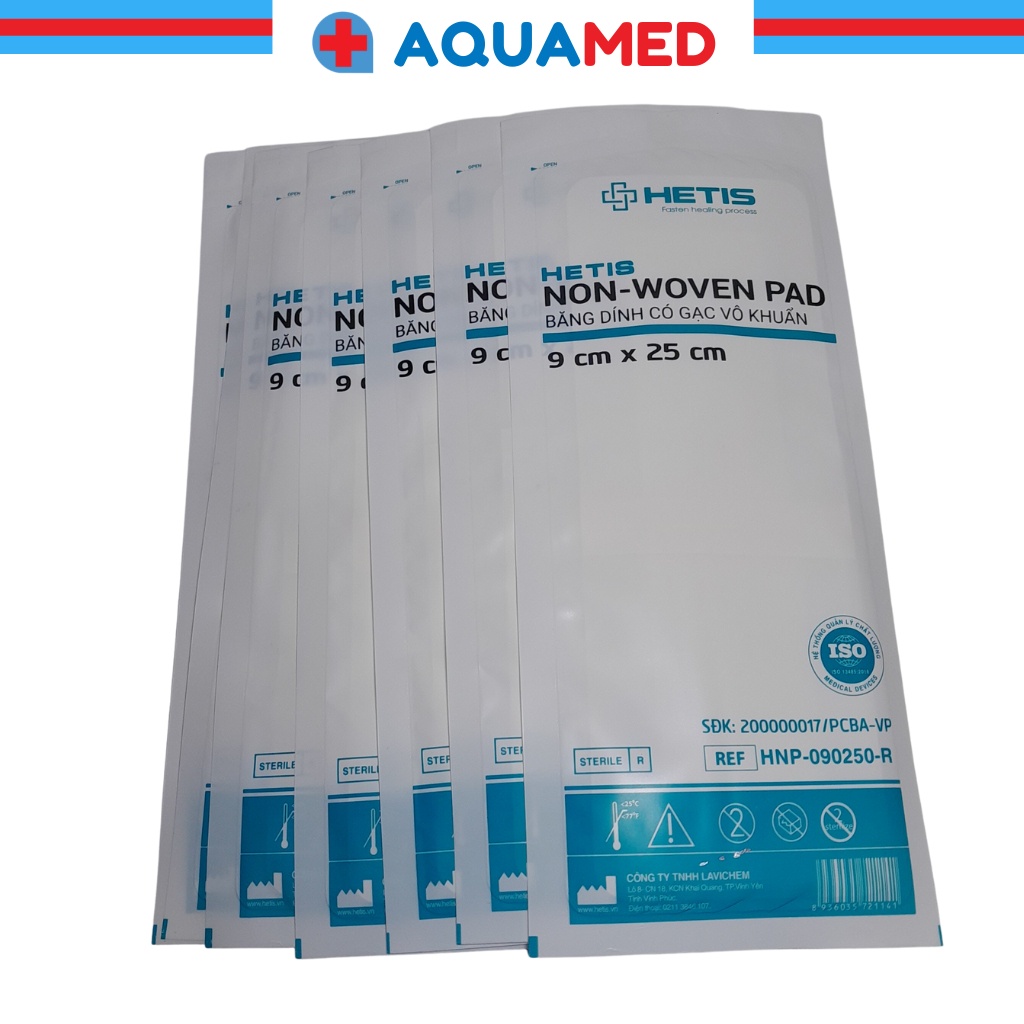 Băng dính có gạc vô khuẩn Ít bám dính vào vết thương giảm đau HETIS Non-Woven Pad size 9x25cm HNP-090250-R
