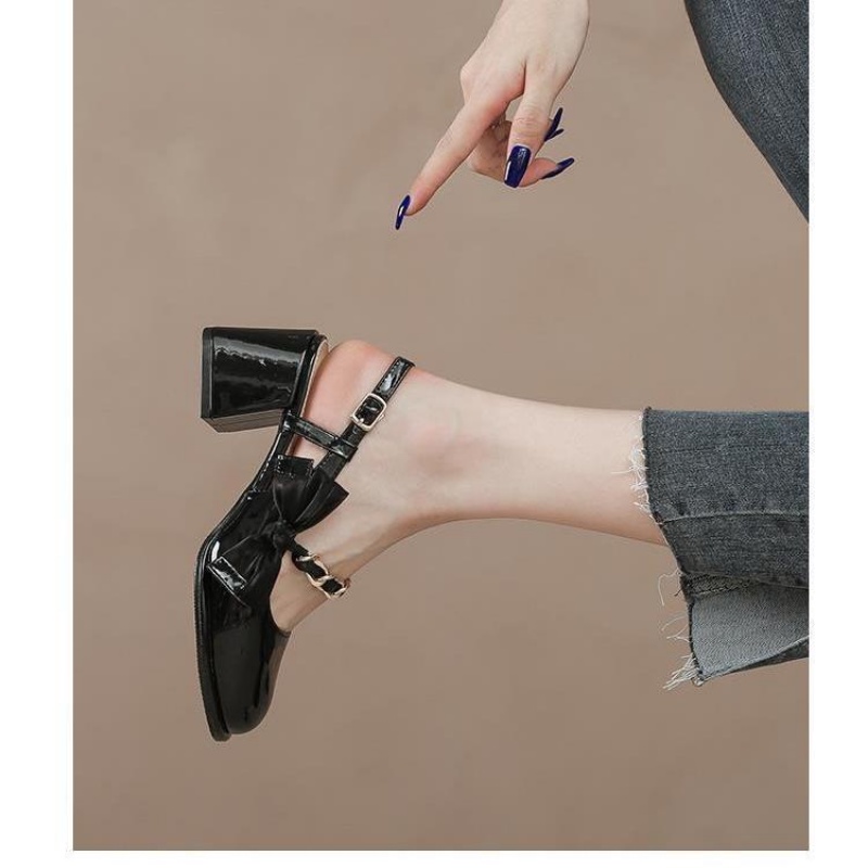 Giày Cao Gót Đế Dày Thắt Nơ Phong Cách Retro Pháp Thời Trang Mùa Hè 2022 Mới Cho Nữ