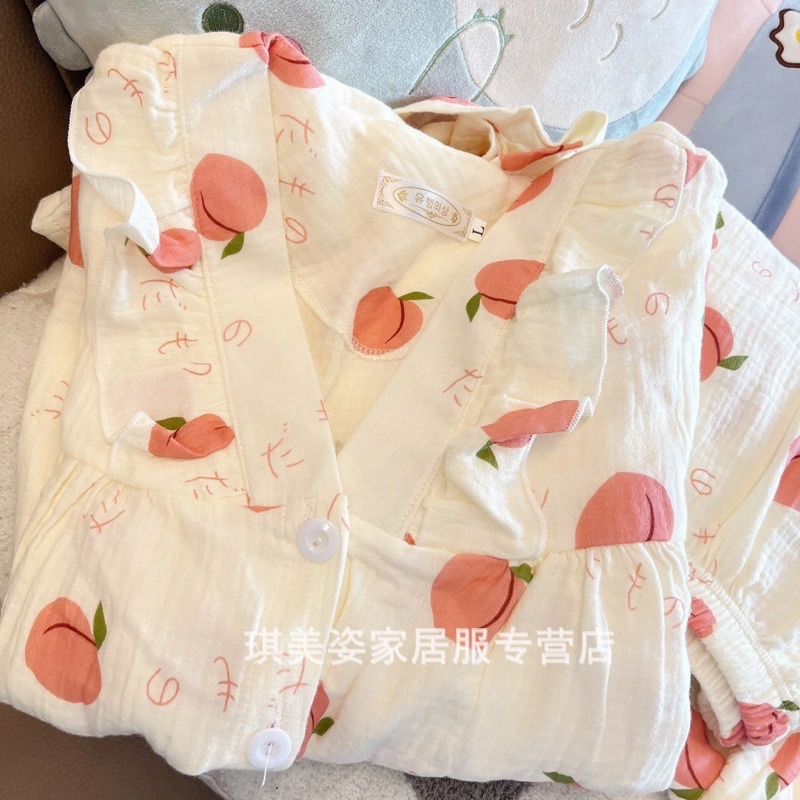 Bộ ngủ đào nữ nùa thu đông phong cách Hàn Quốc ngọt ngào dài tay