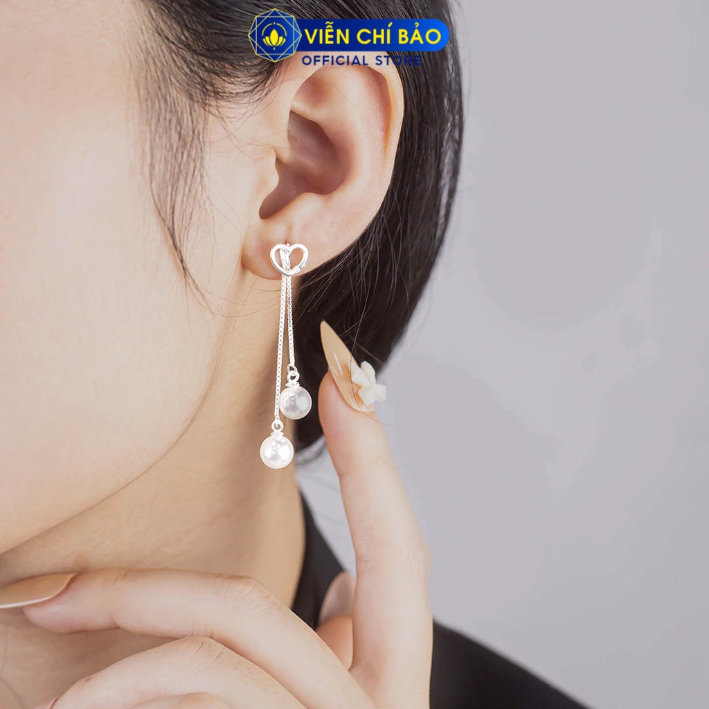 Bông tai trái tim hạt châu chất liệu bạc 925 thời trang phụ kiện trang sức nữ Viễn Chí Bảo B400322