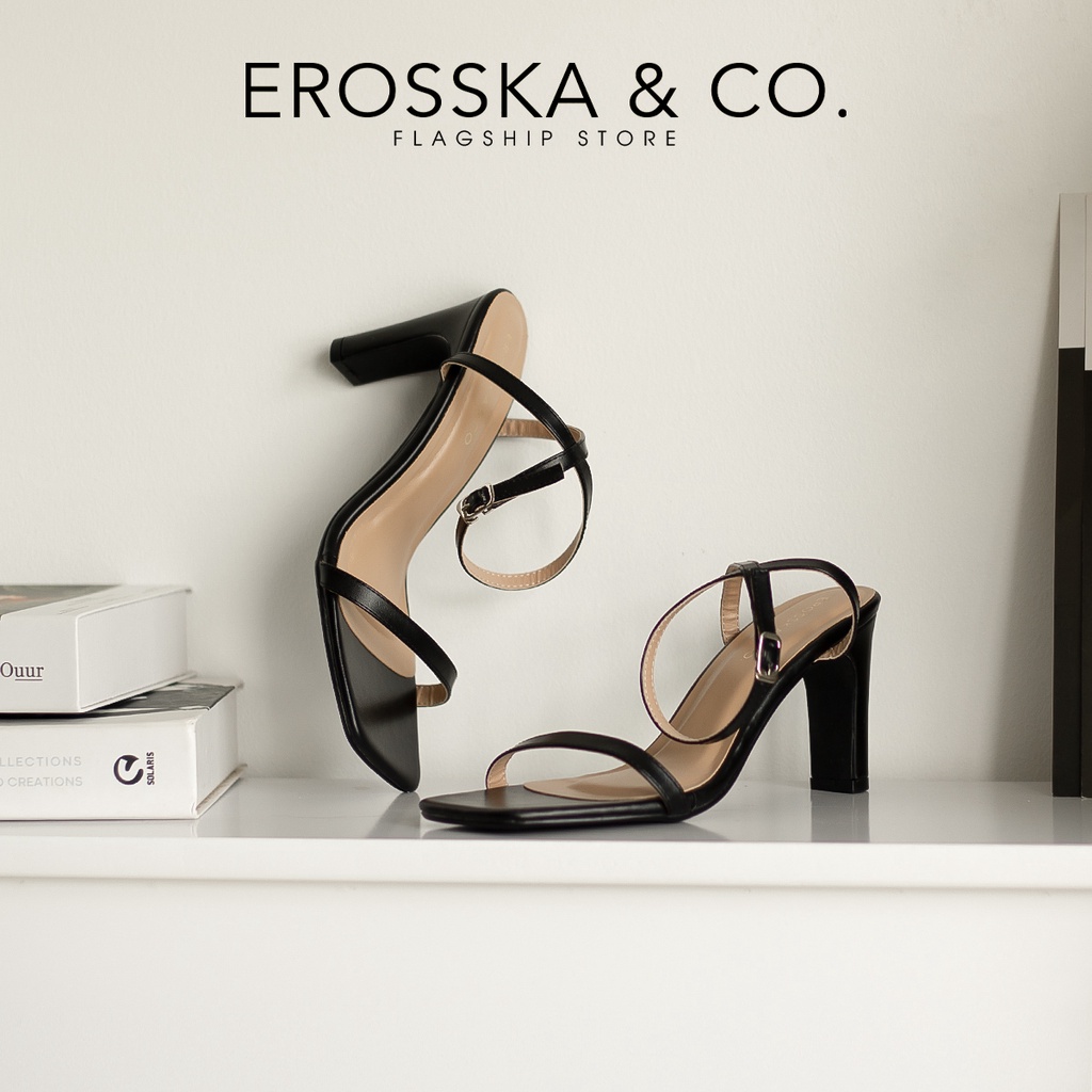 Erosska - Giày sandal cao gót nữ mũi vuông quai mảnh cao 8cm màu nude - EB054