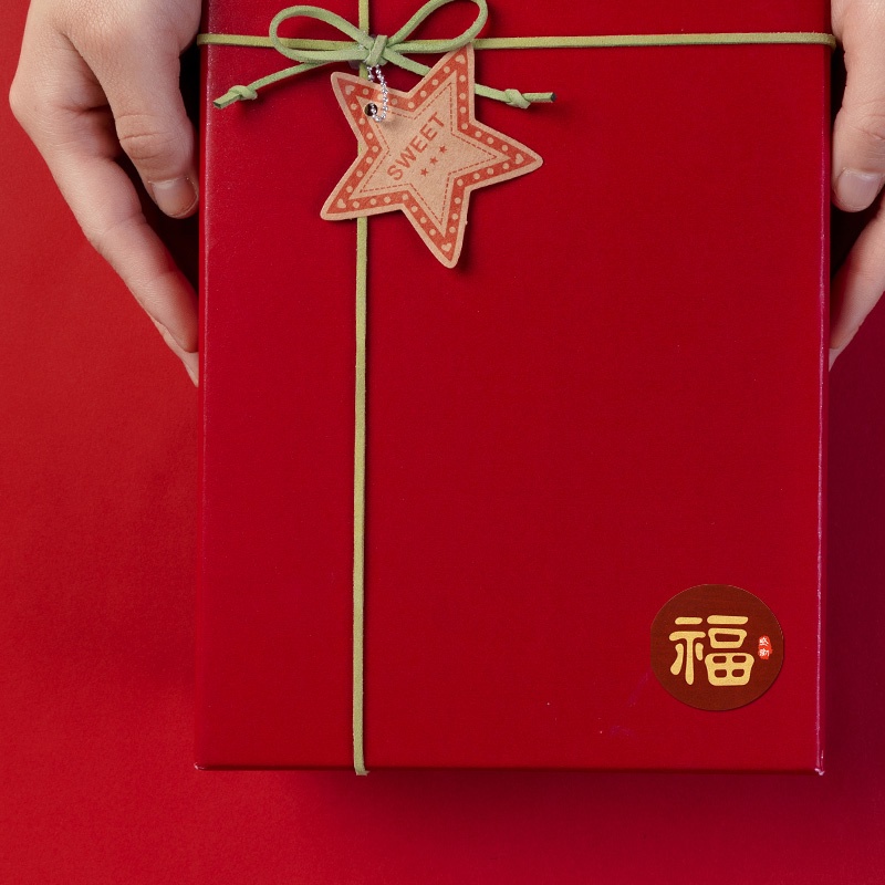 Set 12 Miếng Dán Trang Trí Bao Thư Màu Đỏ Phong Cách Trung Hoa Mừng Năm Mới