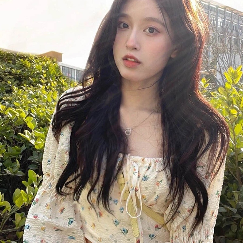 IELGY  Áo Sơ Mi Cổ Vuông In Hoa Sữa niche Pháp Ngọt Ngào Sang Trọng Cho Nữ