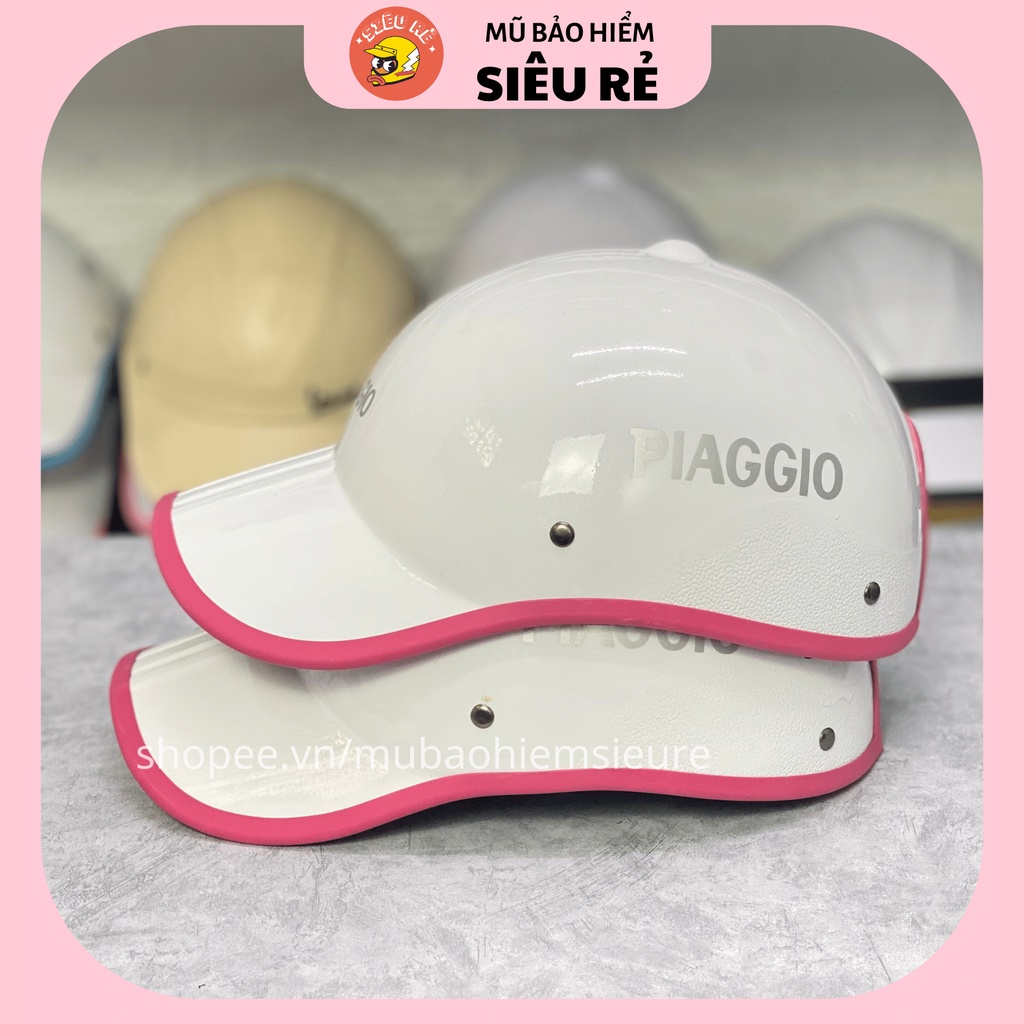 Mũ bảo hiểm kết Piaggio có khoét lỗ cột tóc , Nón bảo hiểm lưỡi trai cao cấp dành cho nữ
