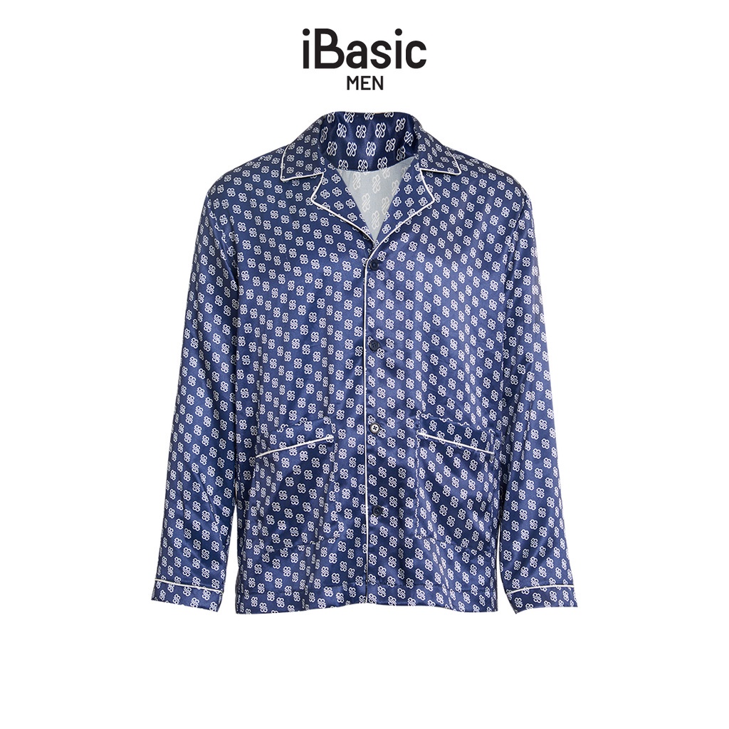 Áo mặc nhà nam pyjama lụa satin tay dài hoạ tiết icon iBasic HOMM016T Đẹp i