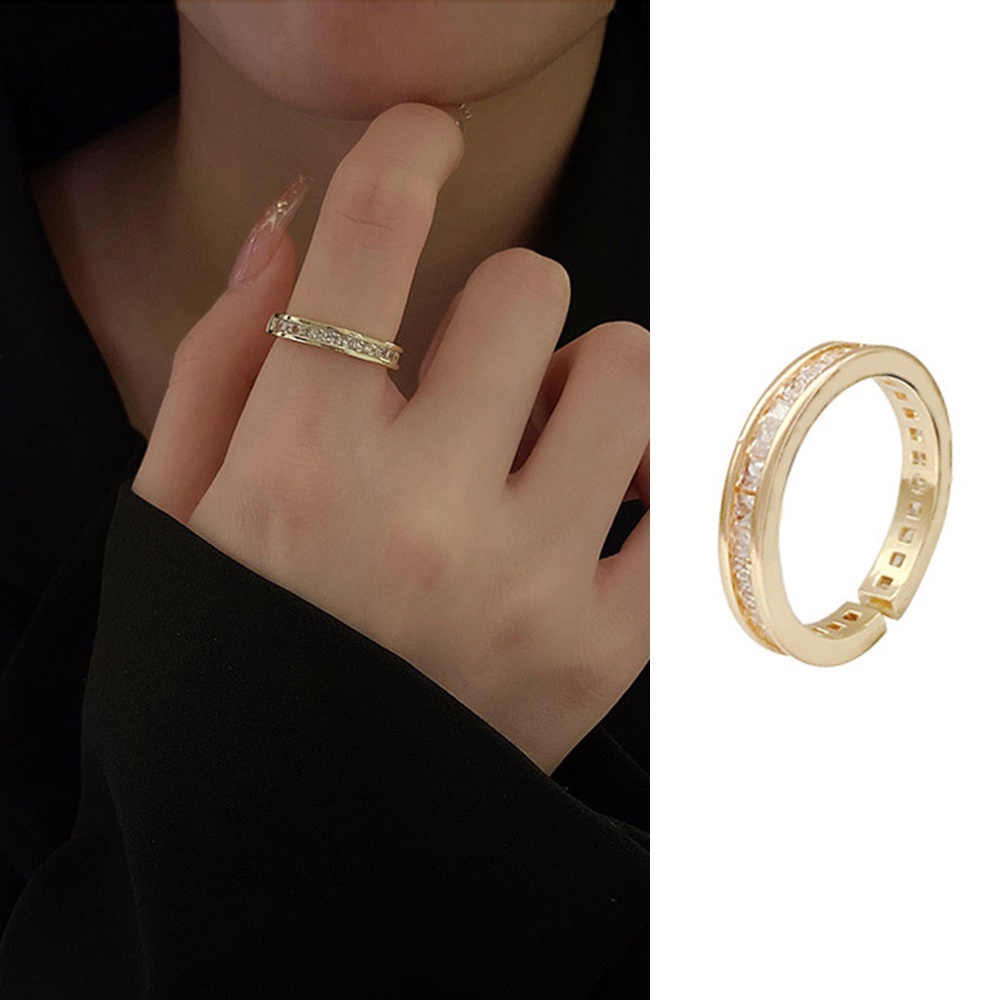 Nhẫn Đính Hôn Bằng Thép Titan Đính Đá Zircon Hình Vuông Đơn Giản Thời Trang Hàn Quốc Có Thể Điều Chỉnh Kích