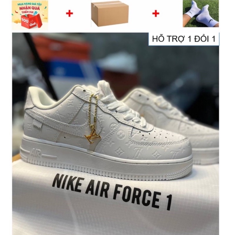 Giày nike air force 1 low x louis vuit ton monogram brown. Sneaker af1 trắng full white lv thể thao nam nữ full box bill