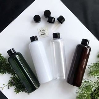 Chai nhựa 250ml nắp vặn đen, nắp bật nhỏ giọt chiết mỹ phẩm - chai pet màu nâu / trắng / xanh / trong suốt nắp vặn đen