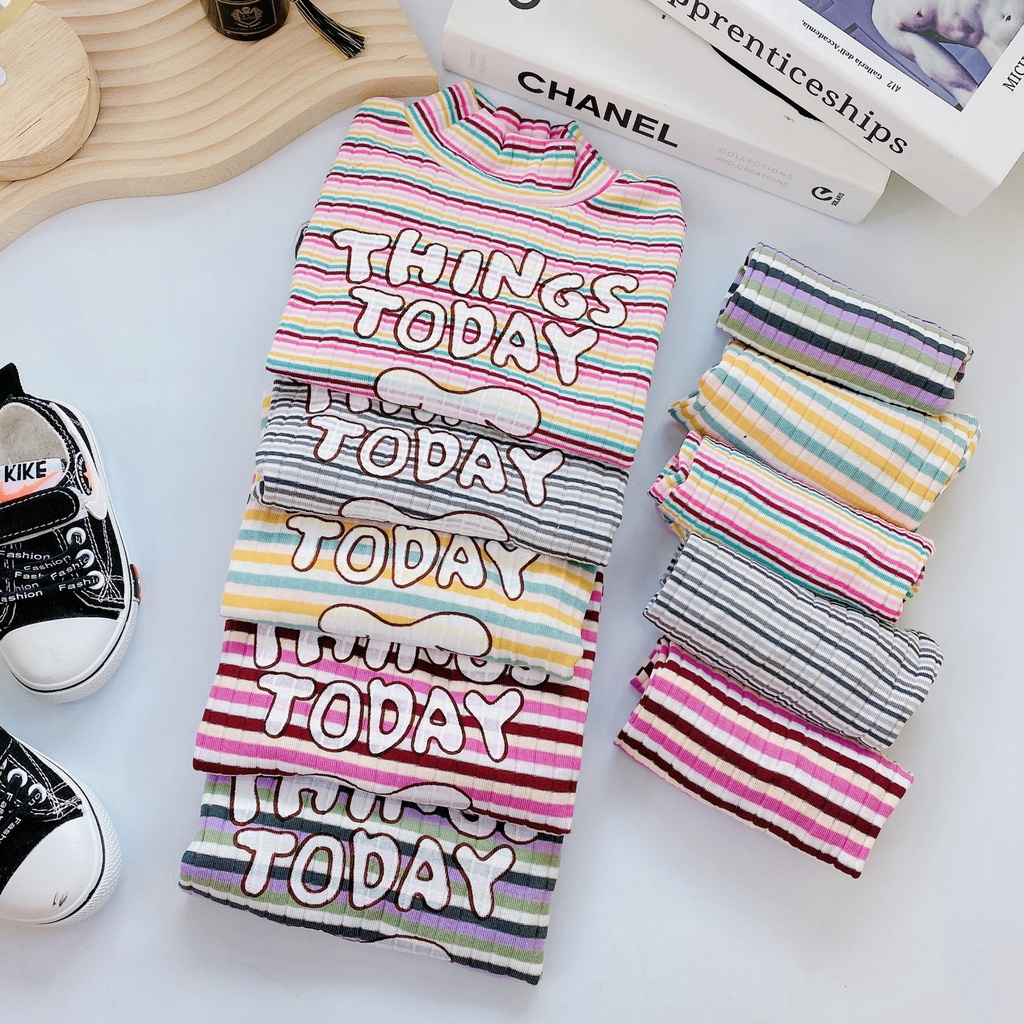 Bộ thu đông cho bé Sơ sinh chất len tăm kẻ Đồ bộ Bé gái Bé trai_Bộ dài tay thu đông cho bé