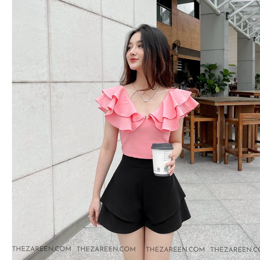 ZAREEN | ÁO CỔ TIM BÈO 2 TẦNG ZAREEN VOA100 HỒNG